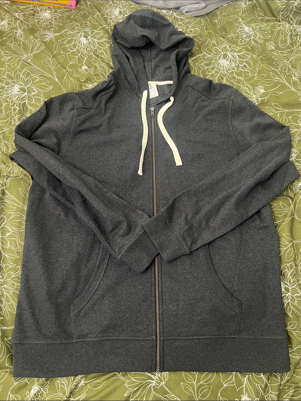 District Charcoal Gray Full-Zip Hoodie with Cream Drawstrings